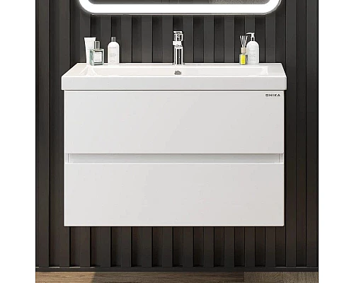 Купить Тумба с раковиной белый глянец 80 см Onika Эвада 108058 + UM-COM80/1 в магазине сантехники Santeh-Crystal.ru