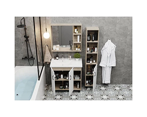 Заказать Комплект мебели дуб сонома/белый матовый 81 см Onika Тимбер 108045 + 4640021065198 + 208091 в магазине сантехники Santeh-Crystal.ru