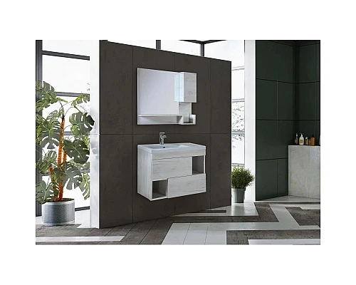 Купить Комплект мебели дуб крафт белый 81 см Onika Санторини 108043 + 4640021065198 + 208089 в магазине сантехники Santeh-Crystal.ru