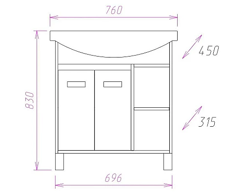 Заказать Комплект мебели венге луизиана/ясень шимо светлый 76 см Onika Гамма 107511 + 4620008197371 + 207518 в магазине сантехники Santeh-Crystal.ru