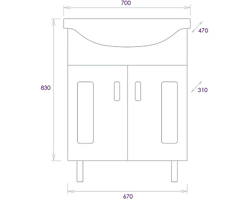 Купить Тумба с раковиной белый глянец 70 см Onika Кристалл 107024 + UM-ERI70/1 в магазине сантехники Santeh-Crystal.ru