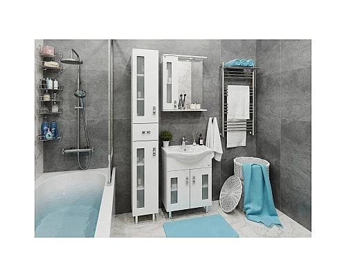 Приобрести Комплект мебели белый глянец 66 см Onika Кристалл 106545 + 1WH109651 + 206705 в магазине сантехники Santeh-Crystal.ru