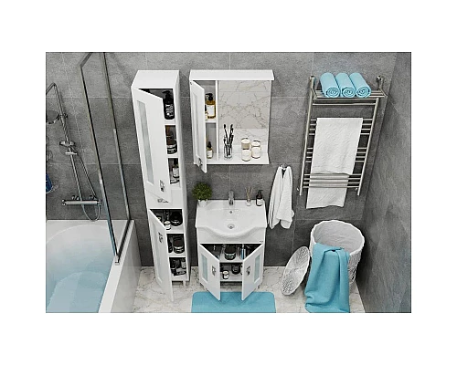 Приобрести Комплект мебели белый глянец 66 см Onika Кристалл 106545 + 1WH109651 + 206705 в магазине сантехники Santeh-Crystal.ru