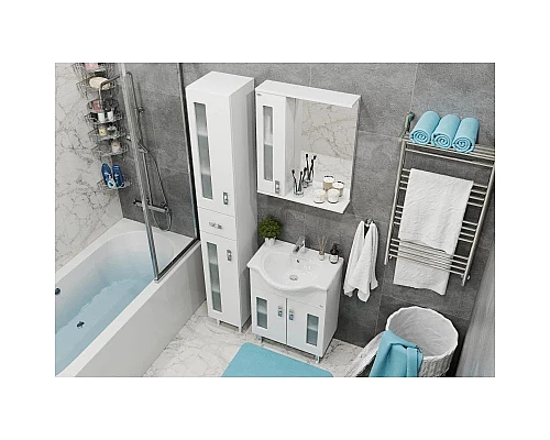 Приобрести Комплект мебели белый глянец 66 см Onika Кристалл 106545 + 1WH109651 + 206705 в магазине сантехники Santeh-Crystal.ru