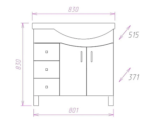 Купить Комплект мебели белый глянец 83 см Onika Эльбрус 108201 + 1WH110225 + 208021 в магазине сантехники Santeh-Crystal.ru