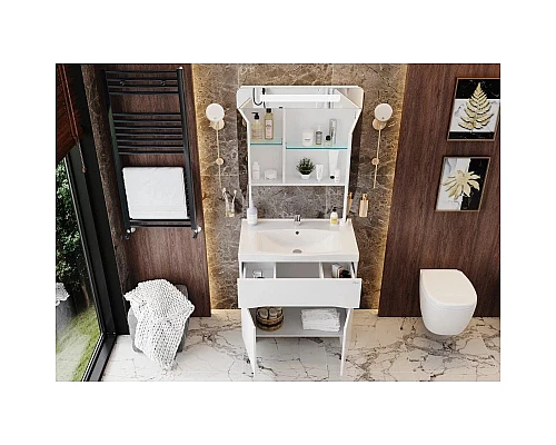 Приобрести Тумба с раковиной белый глянец 80 см Onika Стрим 108055 + UM-COM80/1 в магазине сантехники Santeh-Crystal.ru