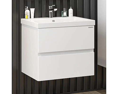 Приобрести Комплект мебели белый глянец 70 см Onika Эвада 107059 + UM-COM70/1 + 206085 в магазине сантехники Santeh-Crystal.ru