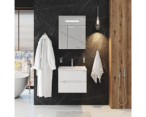 Заказать Тумба с раковиной белый глянец 60 см Onika Айленд 106114 + 1WH501606 в магазине сантехники Santeh-Crystal.ru