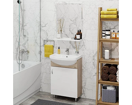 Купить Комплект мебели дуб сонома/белый матовый 52 см Onika Эко 105207 + 1.3120.1.S00.11B.0 + 205210 в магазине сантехники Santeh-Crystal.ru