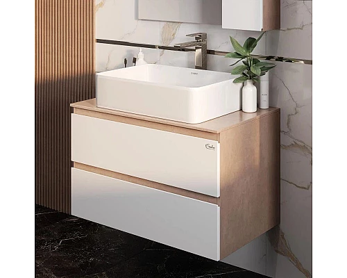 Заказать Тумба с раковиной светлый камень/белый глянец 80 см Onika Алеста 108054 + 680001 + 4640021064269 в магазине сантехники Santeh-Crystal.ru