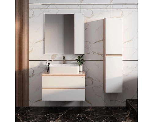 Заказать Тумба с раковиной светлый камень/белый глянец 80 см Onika Алеста 108054 + 680001 + 4640021064269 в магазине сантехники Santeh-Crystal.ru