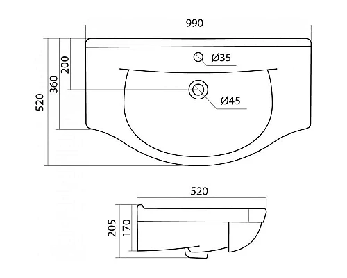 Купить Тумба с раковиной белый глянец 99 см Onika Эльбрус 110008 + 1WH110255 в магазине сантехники Santeh-Crystal.ru
