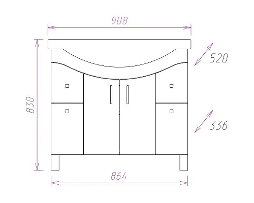 Купить Тумба с раковиной белый глянец 90,8 см Onika Эльбрус 109016 + 1WH110790 в магазине сантехники Santeh-Crystal.ru
