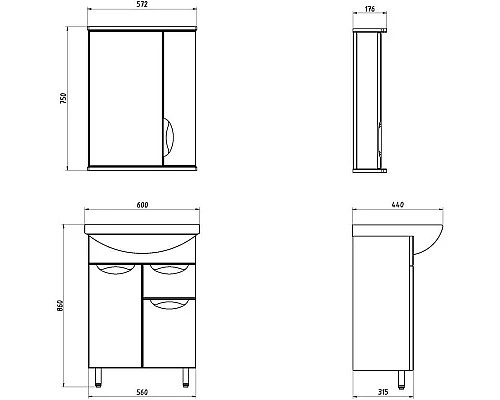 Приобрести Комплект мебели белый 61 см ASB-Mebel Мессина в магазине сантехники Santeh-Crystal.ru