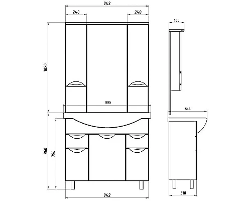 Приобрести Комплект мебели белый 99,5 см ASB-Mebel Мессина в магазине сантехники Santeh-Crystal.ru