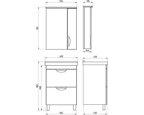 Приобрести Комплект мебели белый 60,5 см ASB-Mebel Миранда в магазине сантехники Santeh-Crystal.ru