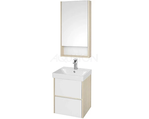 Купить Тумба с раковиной белый глянец/дуб верона 45 см Акватон Сканди 1A2516K0SDB20 в магазине сантехники Santeh-Crystal.ru