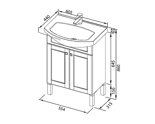 Заказать Тумба черный/патина серебро 55,4 см Aquanet Честер 00186102 в магазине сантехники Santeh-Crystal.ru