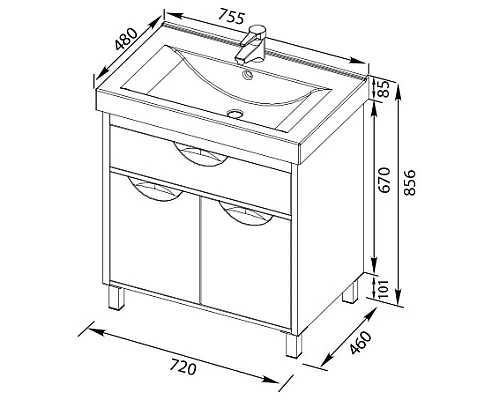 Заказать Тумба белый/венге 72 см Aquanet Гретта 00171584 в магазине сантехники Santeh-Crystal.ru