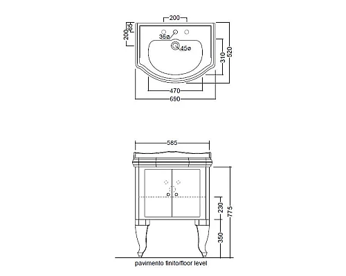 Купить Тумба черный глянец 58,5 см Kerasan Retro 7361K1 в магазине сантехники Santeh-Crystal.ru