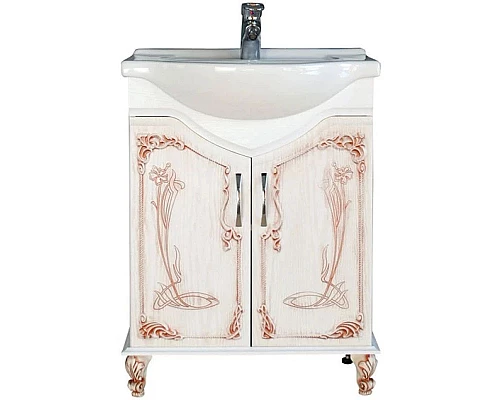 Купить Тумба с раковиной белое дерево медная патина 66,5 см Atoll Барселона в магазине сантехники Santeh-Crystal.ru