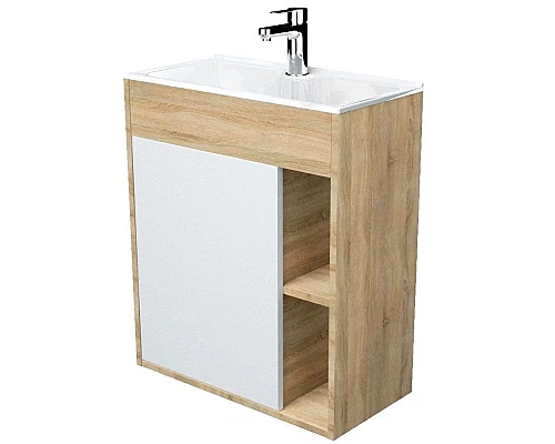 Купить Тумба с раковиной белый глянец/дуб сонома 60 см 1Marka Lido У75338 в магазине сантехники Santeh-Crystal.ru