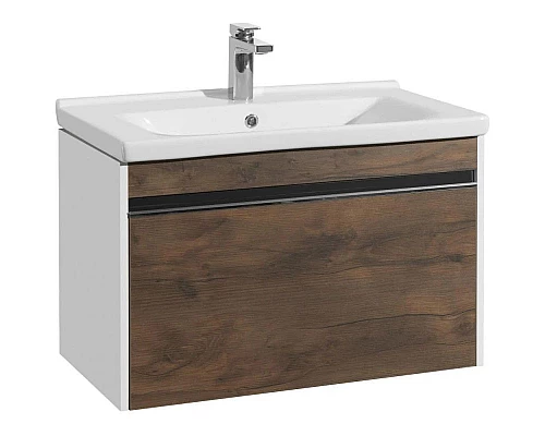 Купить Тумба с раковиной белый глянец/таксония темная 80 см Акватон Капри 1A2302K1KPDB0 в магазине сантехники Santeh-Crystal.ru