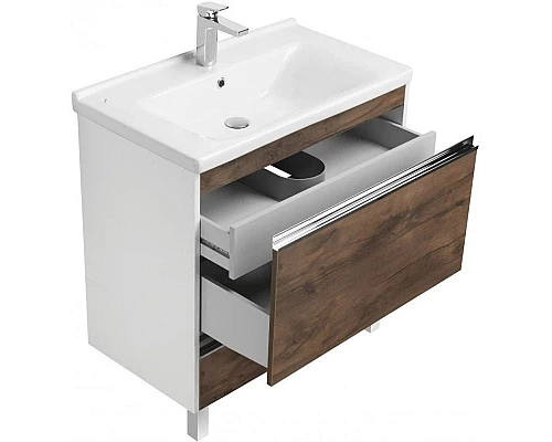 Купить Тумба с раковиной белый глянец/таксония темная 80 см Акватон Капри 1A2302K1KPDB0 в магазине сантехники Santeh-Crystal.ru