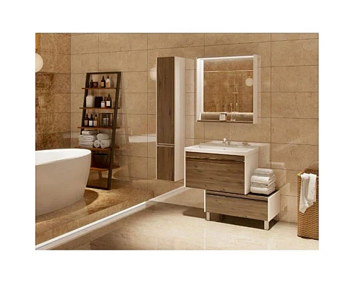 Купить Тумба с раковиной белый глянец/таксония темная 80 см Акватон Капри 1A2302K1KPDB0 в магазине сантехники Santeh-Crystal.ru