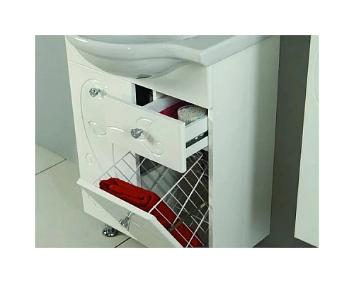 Приобрести Тумба с раковиной белый глянец 60,5 см с бельевой корзиной Акватон Лиана 1A1629K0LL010 в магазине сантехники Santeh-Crystal.ru