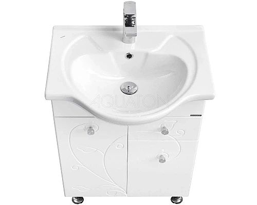 Заказать Тумба с раковиной белый глянец 66 см с бельевой корзиной Акватон Лиана 1A1658K0LL010 в магазине сантехники Santeh-Crystal.ru