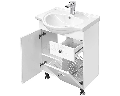 Заказать Тумба с раковиной белый глянец 66 см с бельевой корзиной Акватон Лиана 1A1658K0LL010 в магазине сантехники Santeh-Crystal.ru