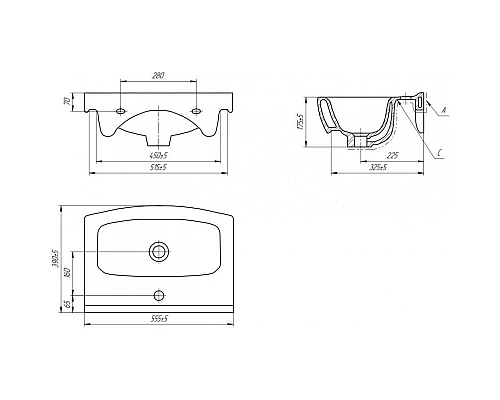 Купить Тумба с раковиной белый глянец 55,5 см Bellezza Анкона 4639608190019 + 4690311045010 в магазине сантехники Santeh-Crystal.ru