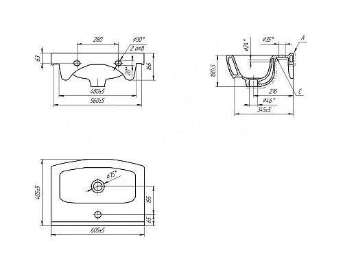 Приобрести Тумба с раковиной белый глянец 60,5 см Bellezza Анкона 4639609190018 + 4690311009951 в магазине сантехники Santeh-Crystal.ru