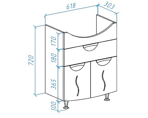 Заказать Тумба с раковиной белый глянец 65,5 см Bellezza Глория 4639510090016 + 4640021060940 в магазине сантехники Santeh-Crystal.ru