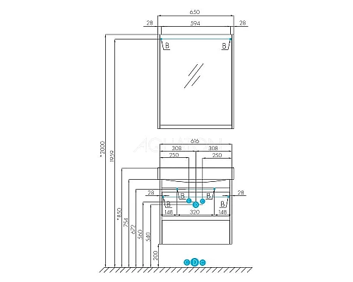 Купить Тумба белый глянец/дуб эндгрейн 61,6 см Акватон Нортон 1A248801NT010 в магазине сантехники Santeh-Crystal.ru