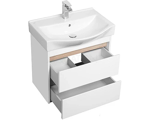 Приобрести Тумба с раковиной белый глянец/дуб эндгрейн 65 см Акватон Нортон 1A2488K0NT010 в магазине сантехники Santeh-Crystal.ru