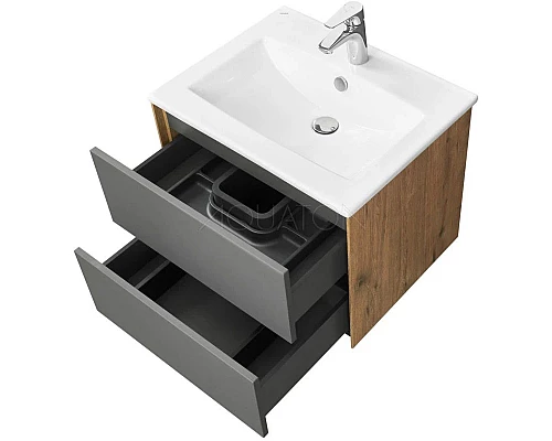 Купить Тумба с раковиной графит софт/дуб веллингтон 60 см Акватон Сохо 1A2580K1AJA00 в магазине сантехники Santeh-Crystal.ru