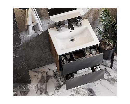 Купить Тумба с раковиной графит софт/дуб веллингтон 60 см Акватон Сохо 1A2580K1AJA00 в магазине сантехники Santeh-Crystal.ru