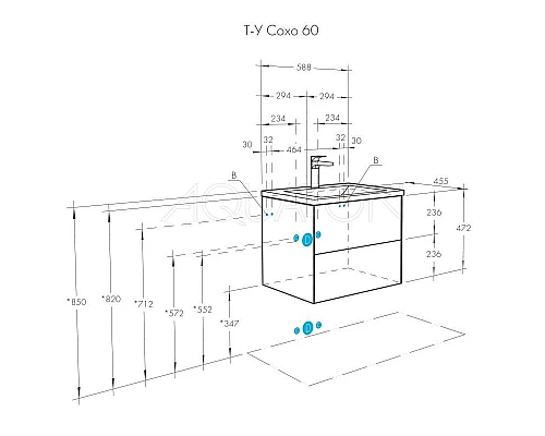 Купить Тумба с раковиной графит софт/дуб веллингтон 60 см Акватон Сохо 1A2580K1AJA00 в магазине сантехники Santeh-Crystal.ru