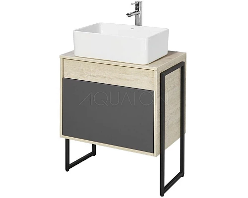 Приобрести Тумба с раковиной серый графит/дуб орегон 65 см Акватон Лофт Урбан 1A2540K2LQX60 в магазине сантехники Santeh-Crystal.ru