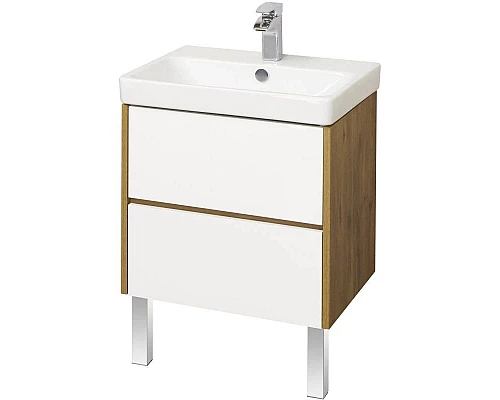 Приобрести Тумба с раковиной белый глянец/дуб рустикальный 70,5 см Акватон Сканди 1A2518K0SDZ90 в магазине сантехники Santeh-Crystal.ru