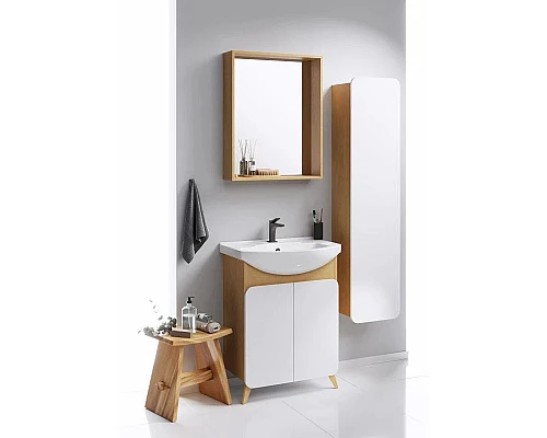 Приобрести Тумба с раковиной дуб золотой/белый матовый 66 см Aqwella Basic BAS0106DZ + 4620008192475 в магазине сантехники Santeh-Crystal.ru