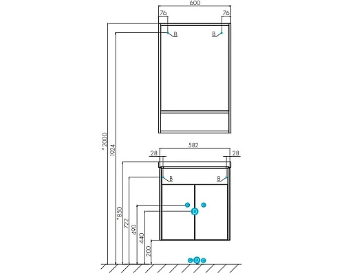Заказать Комплект мебели белый глянец/дуб крафт 60 см Акватон Флай 1A237301FAX10 + 1WH302421 + 1A237602FA860 в магазине сантехники Santeh-Crystal.ru