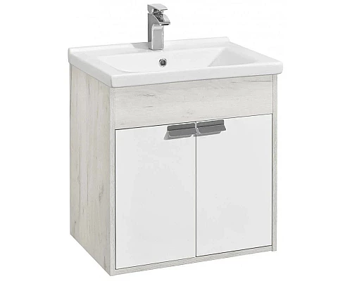 Заказать Тумба с раковиной белый глянец/дуб крафт 60 см Акватон Флай 1A2373K0FAX10 в магазине сантехники Santeh-Crystal.ru