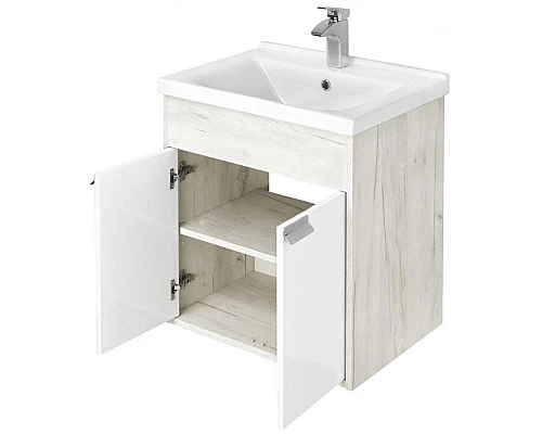 Заказать Тумба с раковиной белый глянец/дуб крафт 60 см Акватон Флай 1A2373K0FAX10 в магазине сантехники Santeh-Crystal.ru