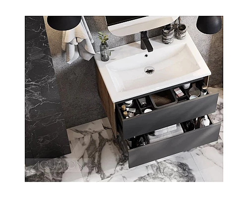 Купить Тумба с раковиной графит софт/дуб веллингтон 75 см Акватон Сохо 1A2581K1AJA00 в магазине сантехники Santeh-Crystal.ru