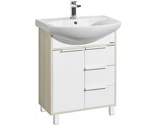 Купить Комплект мебели белый глянец/ясень фабрик 65 см Акватон Рико 1A213301RIB90 + 1WH207782 + 1A216402RI010 в магазине сантехники Santeh-Crystal.ru