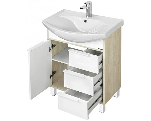 Купить Комплект мебели белый глянец/ясень фабрик 65 см Акватон Рико 1A213301RIB90 + 1WH207782 + 1A216402RI010 в магазине сантехники Santeh-Crystal.ru