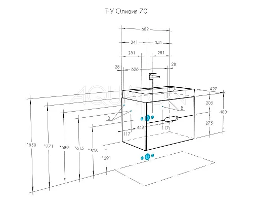 Заказать Тумба с раковиной грей/дуб ойстер 70,5 см Акватон Оливия 1A2543K0OLUG0 в магазине сантехники Santeh-Crystal.ru